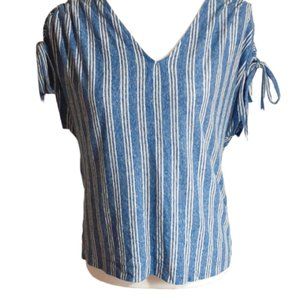 Lucky brand blue striped cold shoulder blouse smal